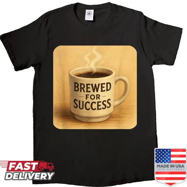 Vintage distressed T-shirt with a coffee cup and 'Brewed For Success' text