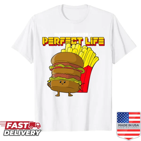 Illustration of a burger and movies graphic shirt