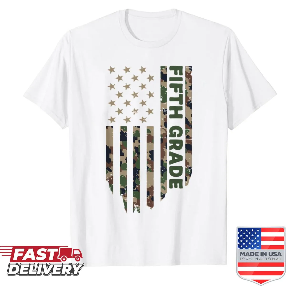 Camo pattern combined with American flag on a shirt