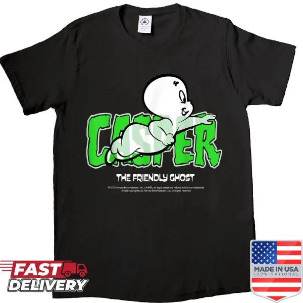 Playful illustration of Casper the friendly ghost on a shirt