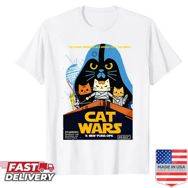 Playful Cat Wars parody shirt with humorous text