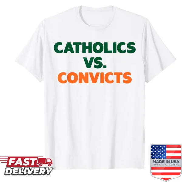 Funny shirt depicting Catholics vs Convicts rivalry illustration