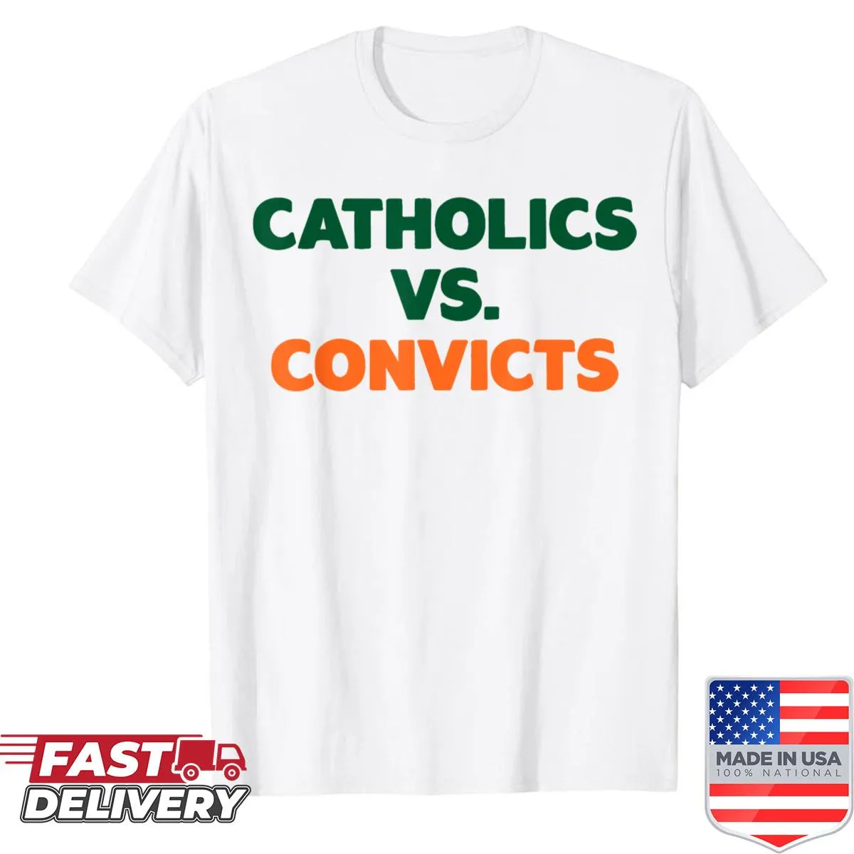 Funny shirt depicting Catholics vs Convicts rivalry illustration