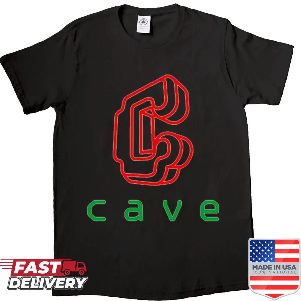 Cave logo graphic on a casual shirt for outdoor enthusiasts
