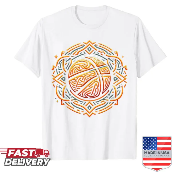 Shirt featuring intricate Celtic basket weave pattern and typography