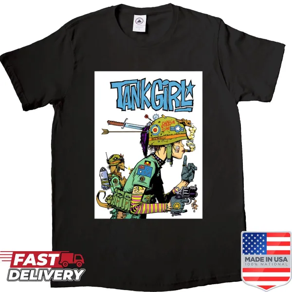 Playful Tank Girl graphic with 'Charlie Don't Surf' text