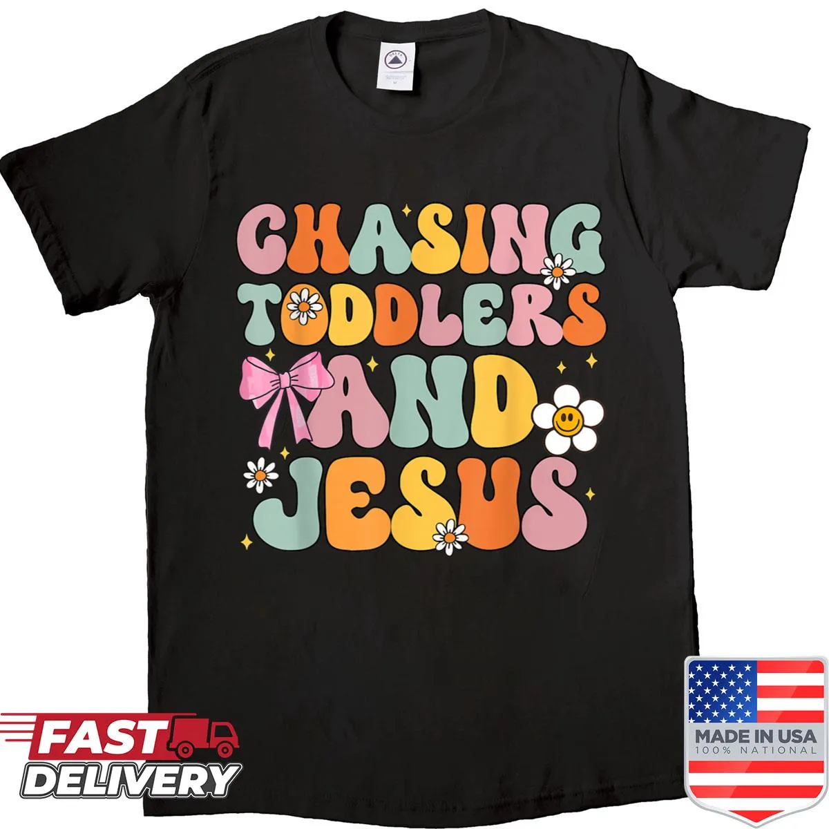 Cute Christian shirt with kids and faith illustration.