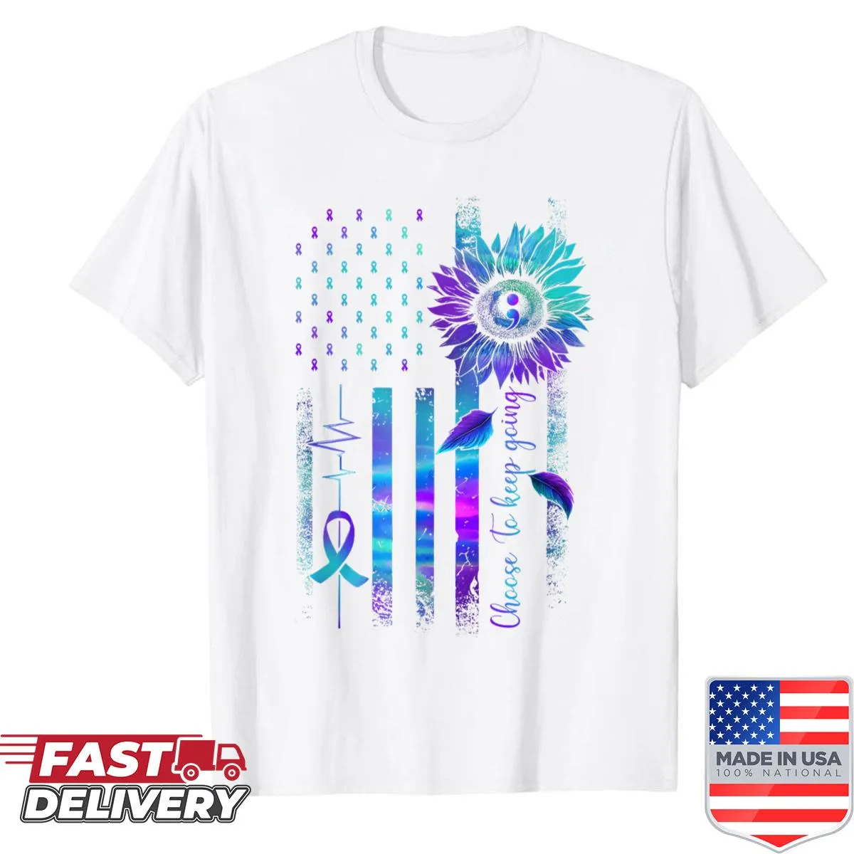 Inspirational shirt with US flag promoting suicide awareness