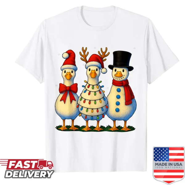 Cartoon Santa goose on a funny Christmas t-shirt