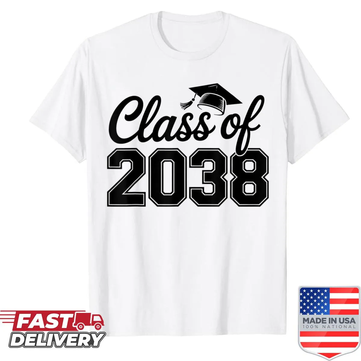 Typography graphic of Class of 2038 on kids' graduation shirt