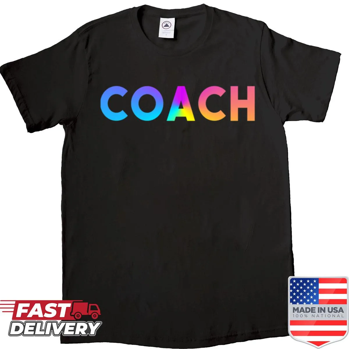 Motivational shirt with a sports logo and rainbow design.