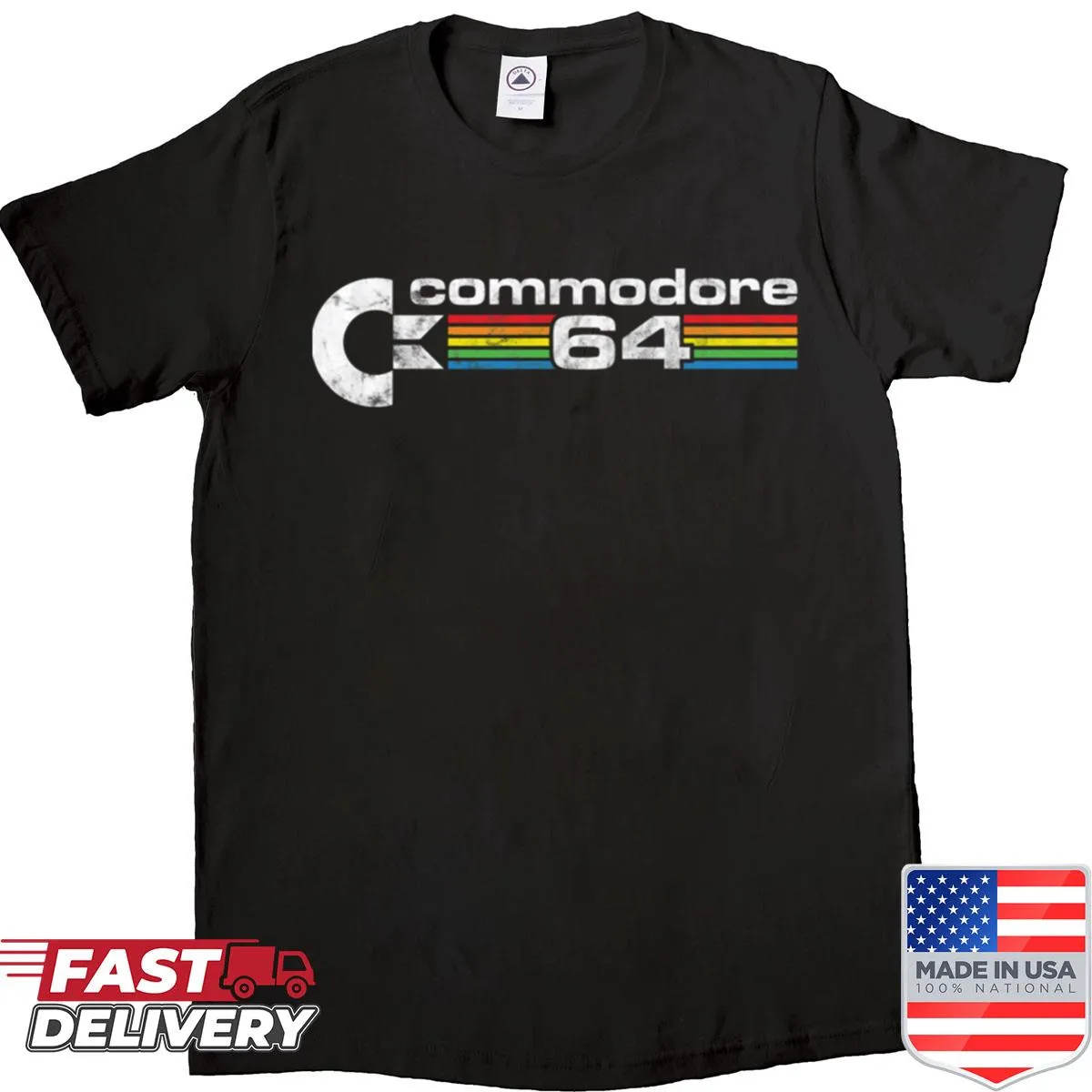 Retro Commodore 64 logo t-shirt celebrating computing history