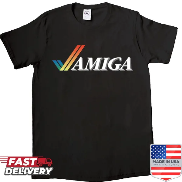 Shirt featuring the iconic Commodore Amiga logo in a bold design.