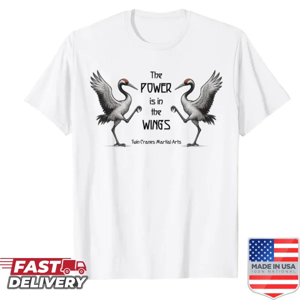 Illustrative crane graphic on a men's shirt