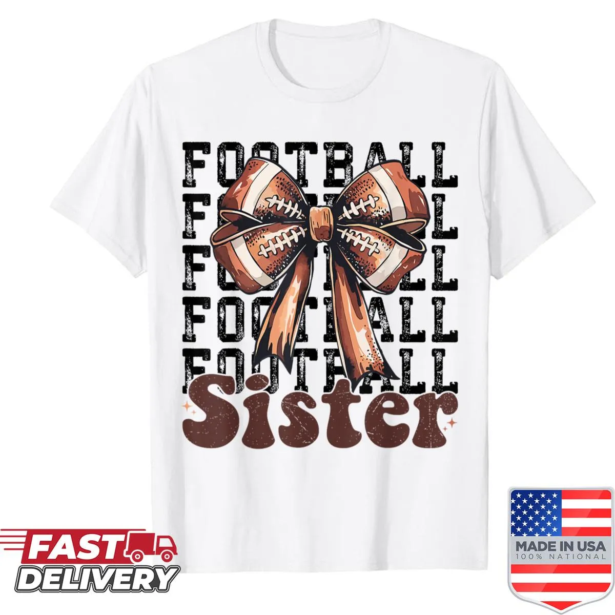 Shirt with a coquette bow and football design for sisters