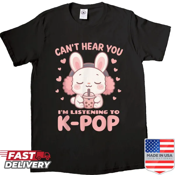 Kawaii Rabbit boba graphic t-shirt with K-pop theme