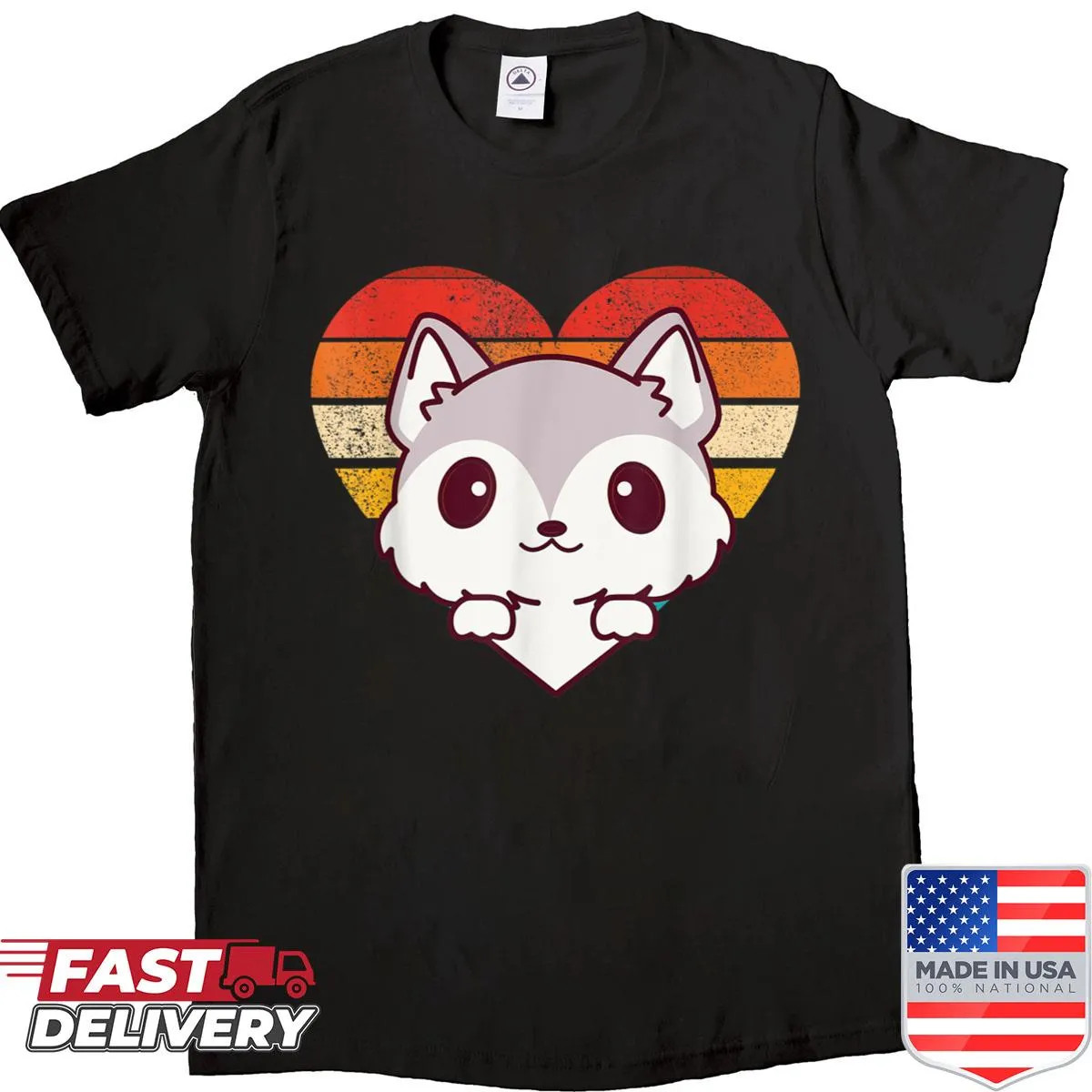 Vintage heart-shaped shirt featuring a cute wolf design