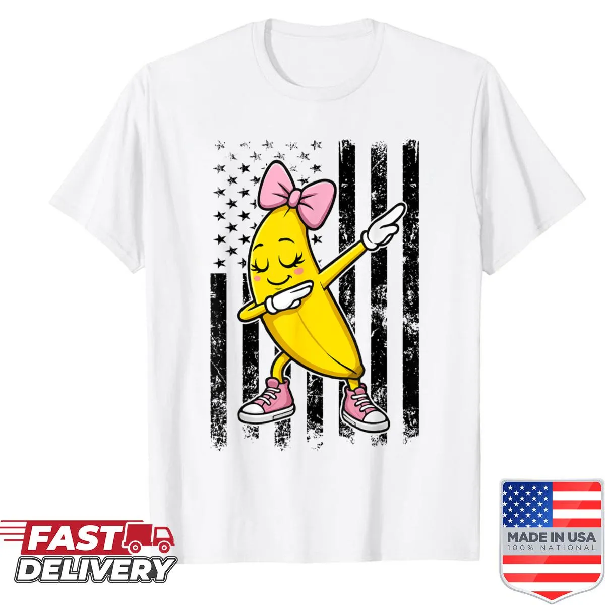 Cute retro dabbing banana t-shirt with a bow for kids