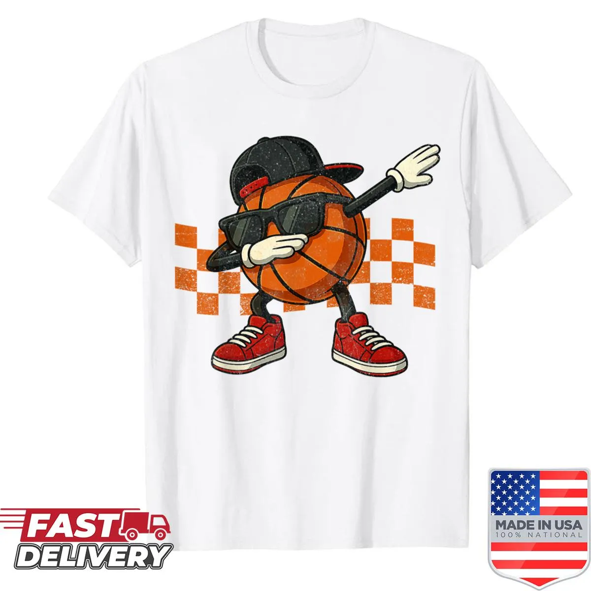 Vintage dabbing basketball player t-shirt with retro sunglasses