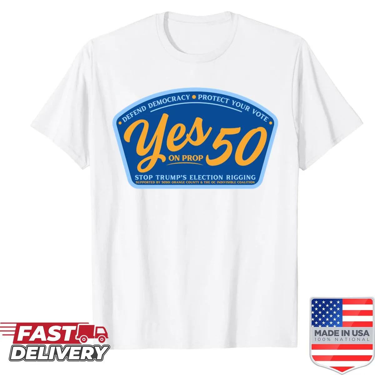 Defend Democracy shirt with bold typography message