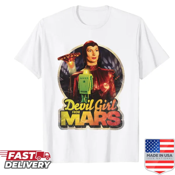 Vintage-inspired shirt featuring the Devil Girl From Mars graphic.