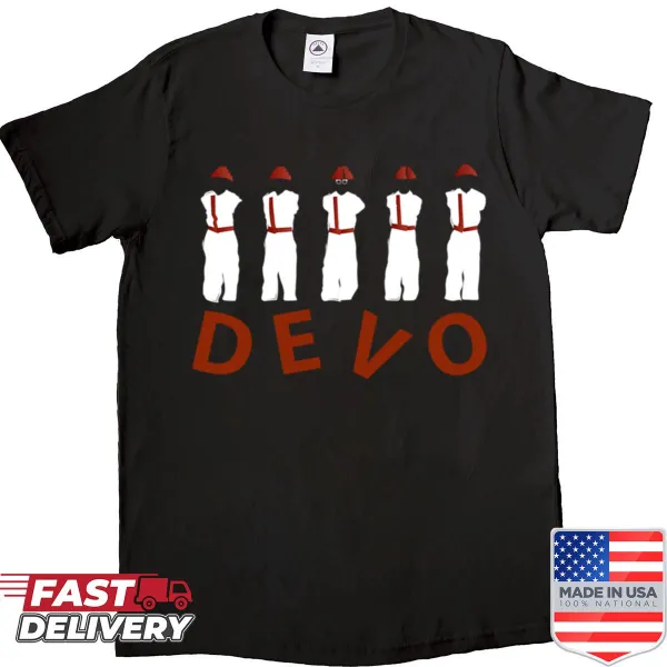 Devo band logo printed on a retro-style shirt