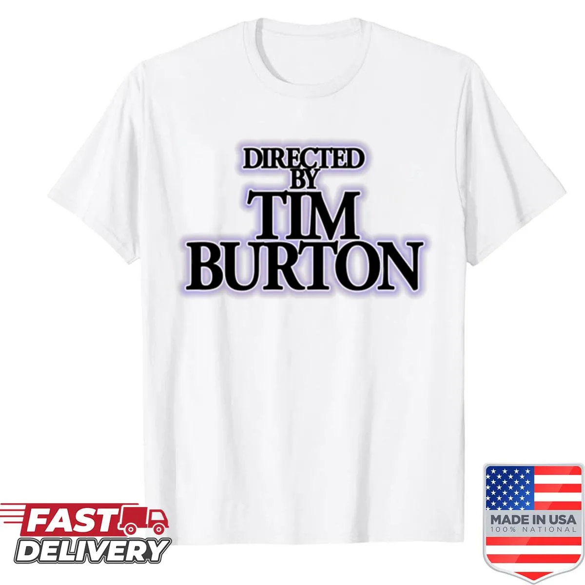 Tim Burton typography design on a casual t-shirt.