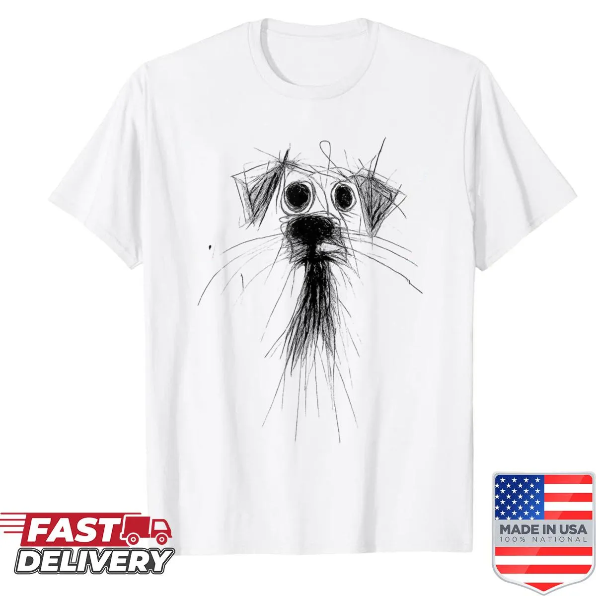Cute puppy design on a shirt with abstract scribble art
