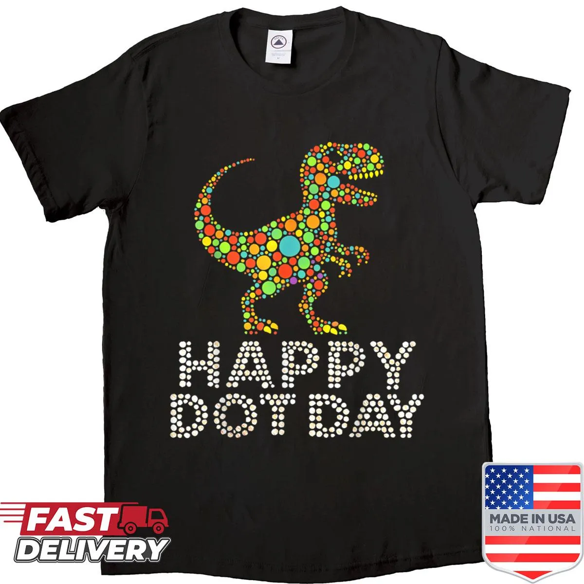 Kids' shirt featuring a polka dot T-rex for Dot Day