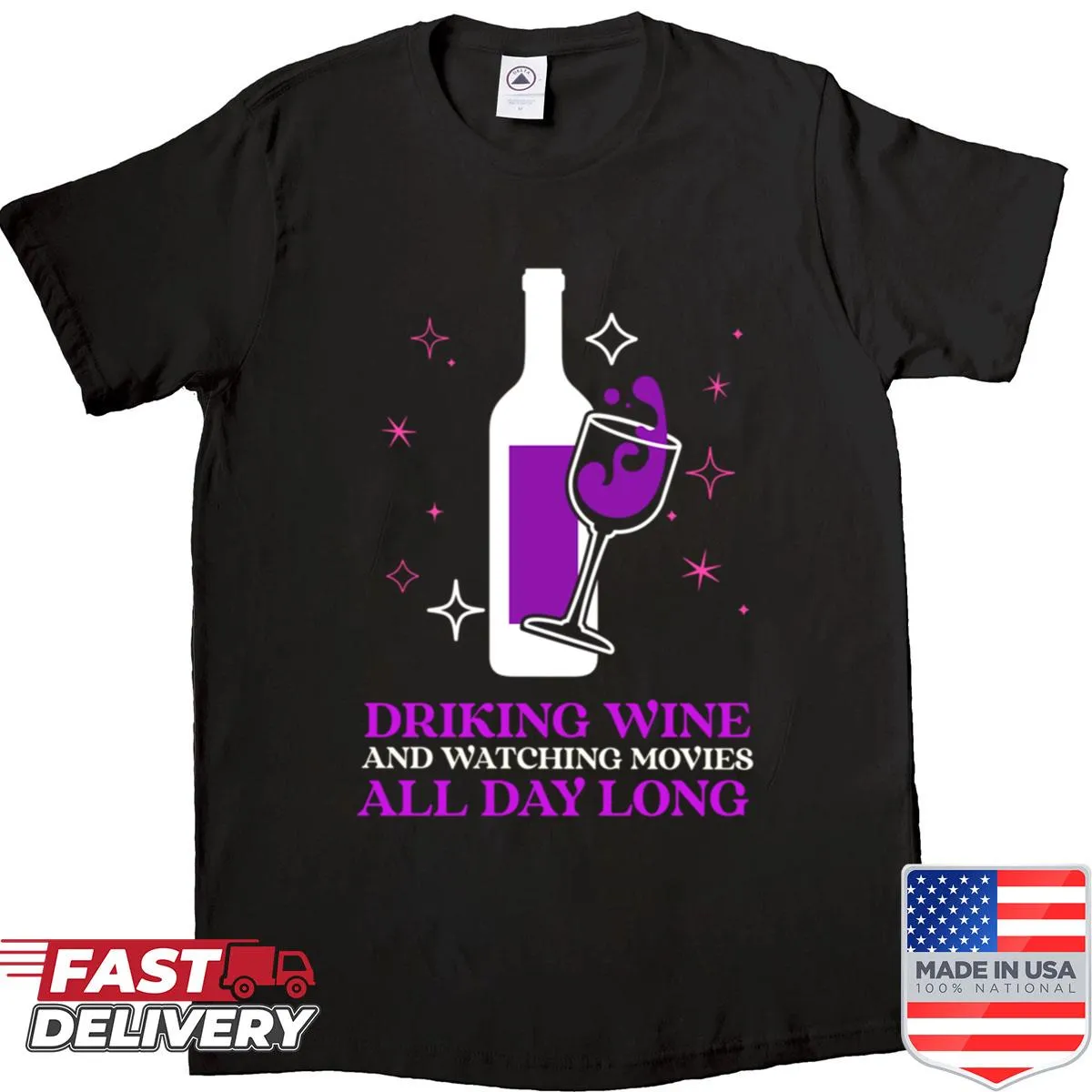 Wine and movie-themed shirt illustration