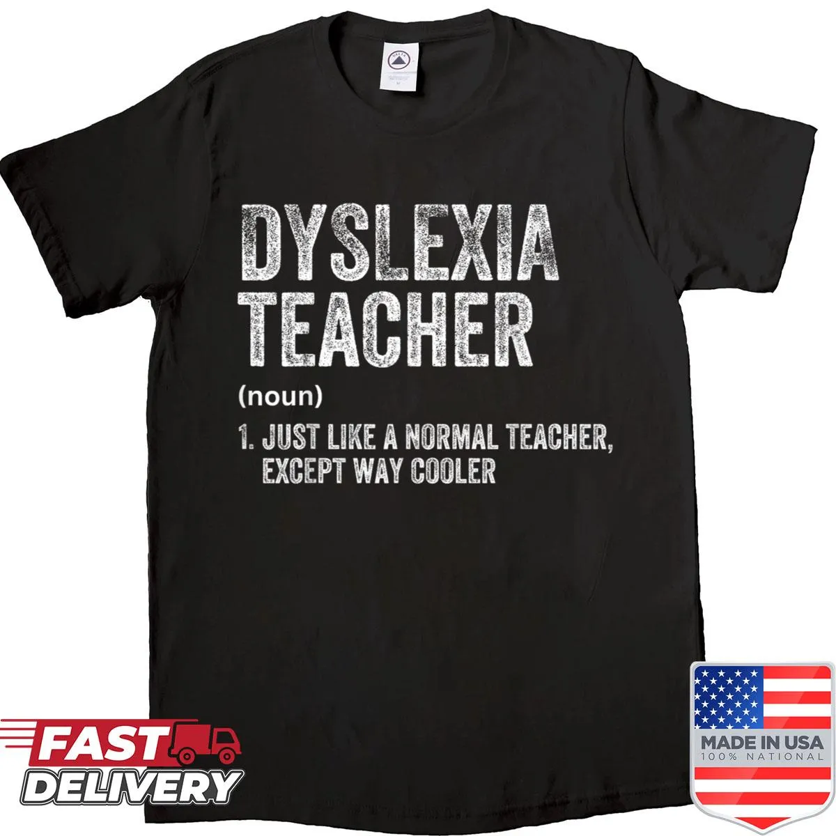 Vintage distressed t-shirt for dyslexia awareness with humorous text
