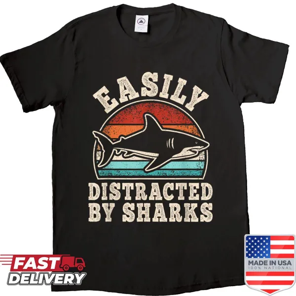 Retro shark-themed shirt with humorous text