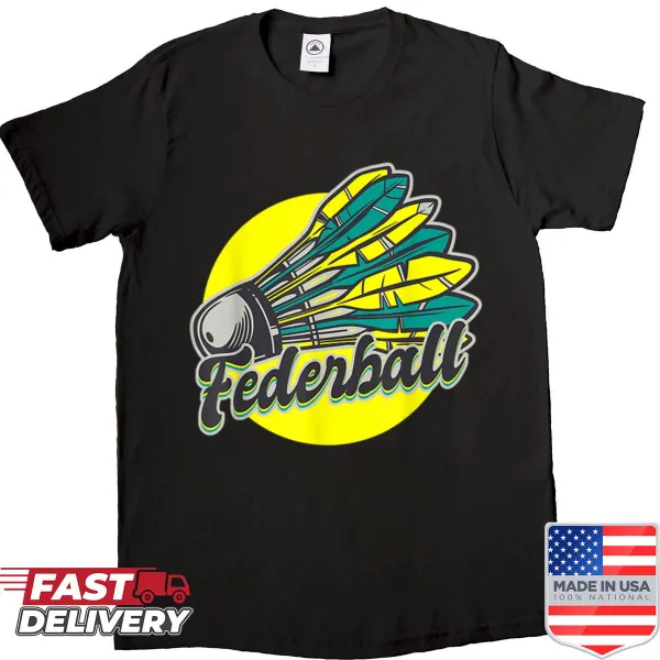 Illustrated badminton federball design on a casual shirt