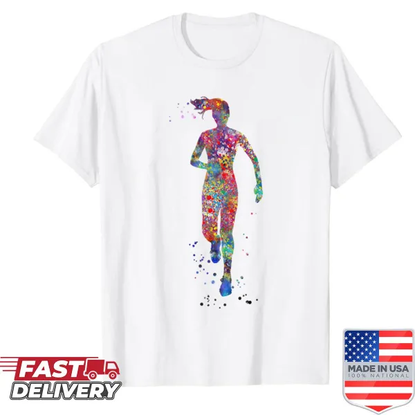 Empowering text graphic on a female runner t-shirt