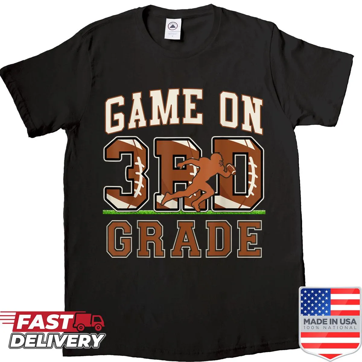 Shirt celebrating first day of 3rd grade and football