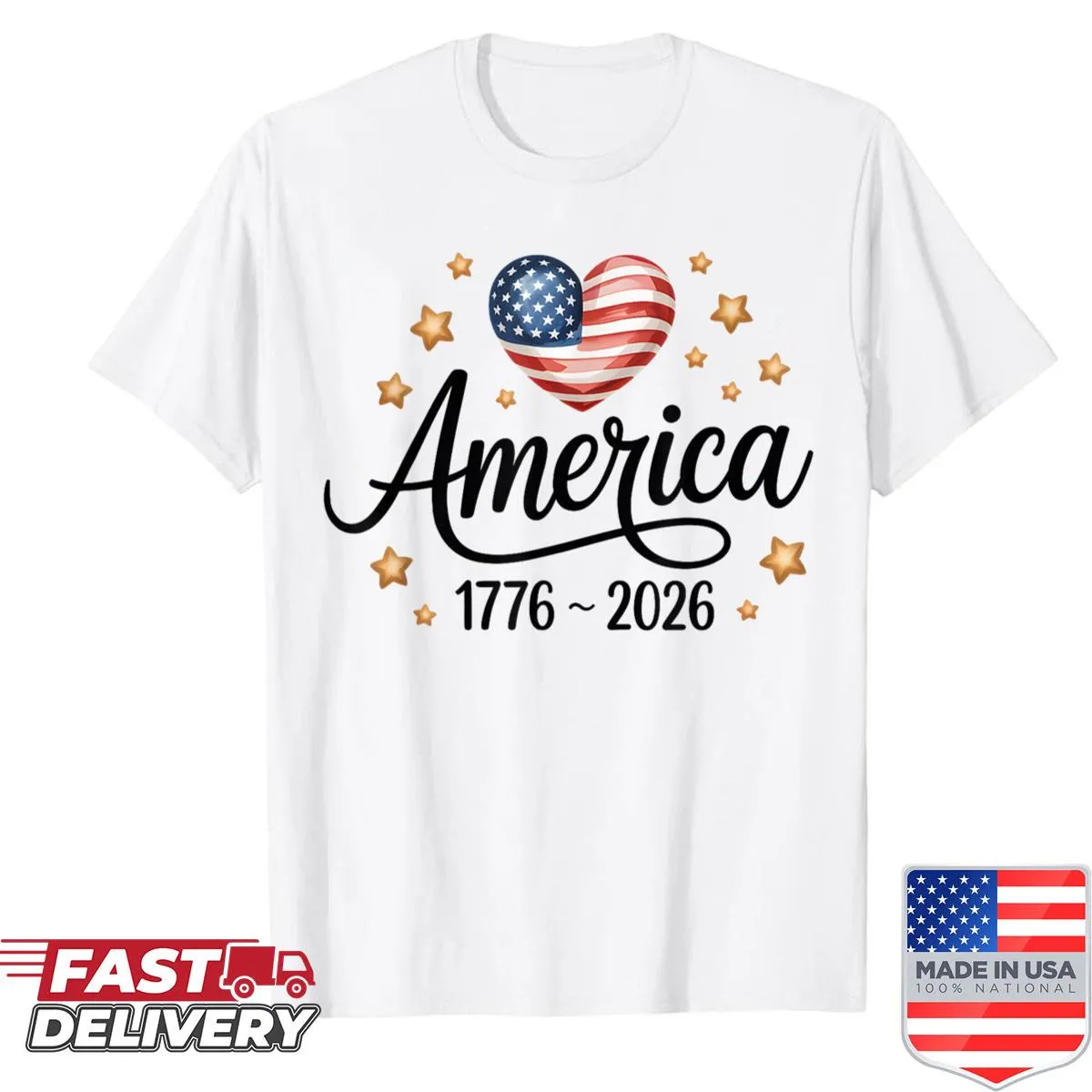 Heart-shaped American flag graphic on a t-shirt