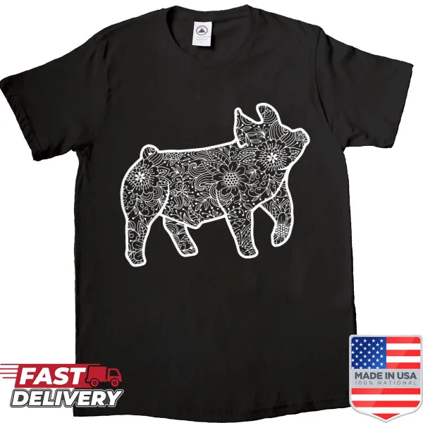 Floral illustrated shirt celebrating pig breeding and livestock moms