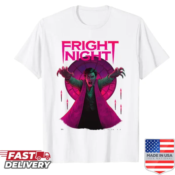 Bold 'Fright Night' graphic on a Halloween-themed t-shirt