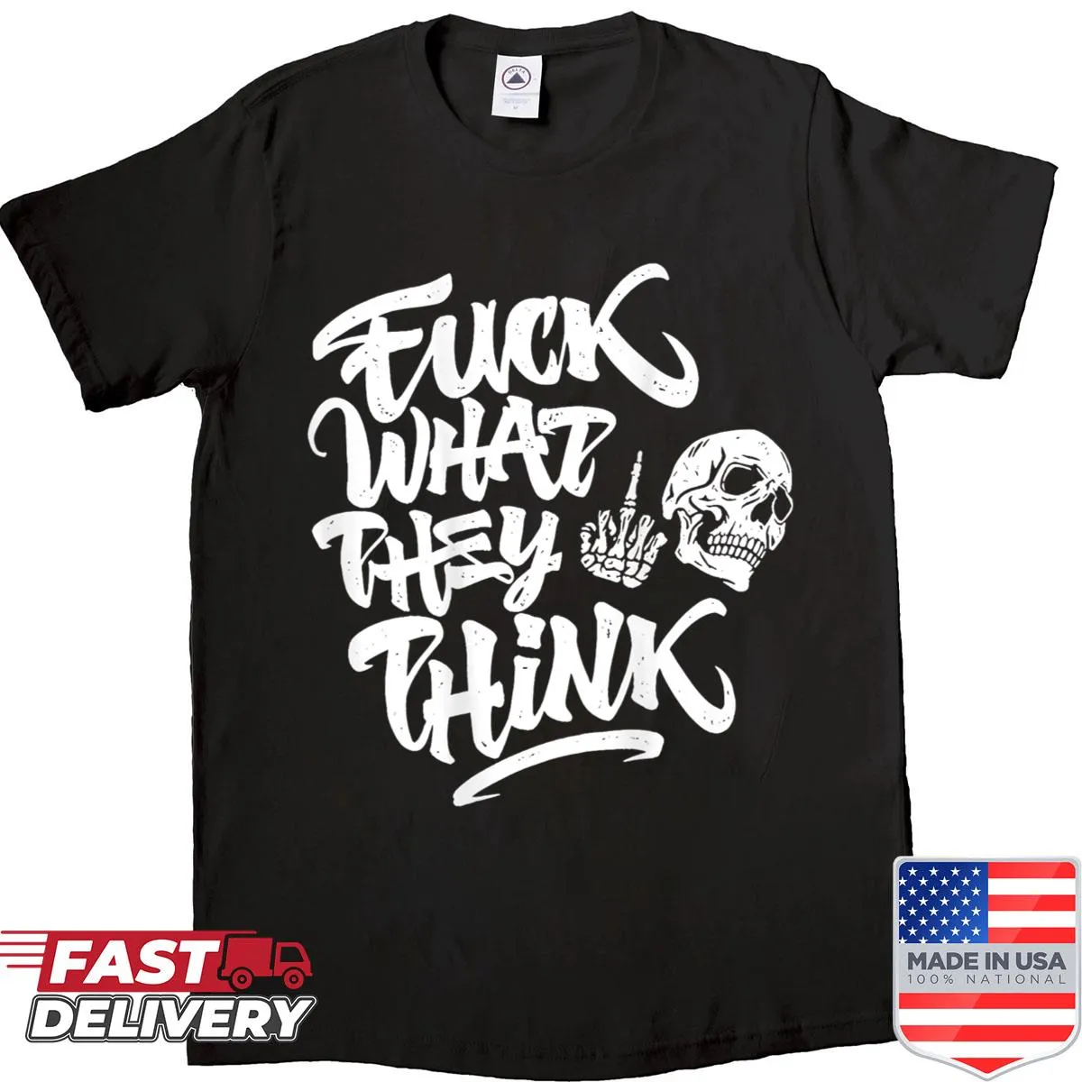 Skull graphic T-shirt with a motivational quote, embracing rebellion.