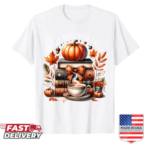 Typography design celebrating fall and books on a t-shirt