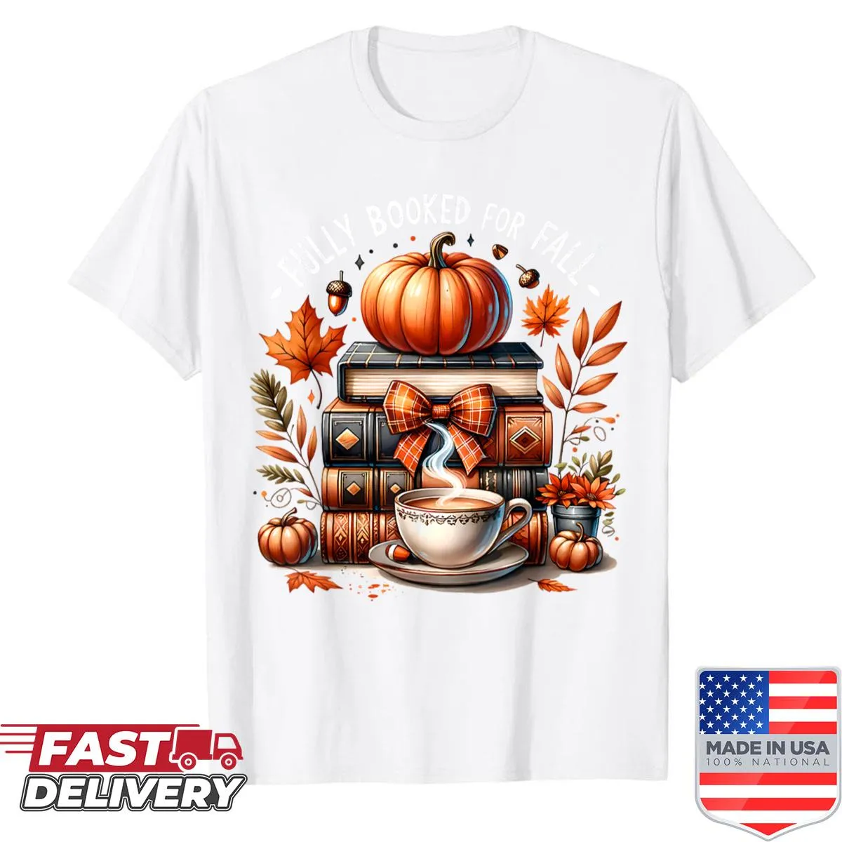 Typography design celebrating fall and books on a t-shirt