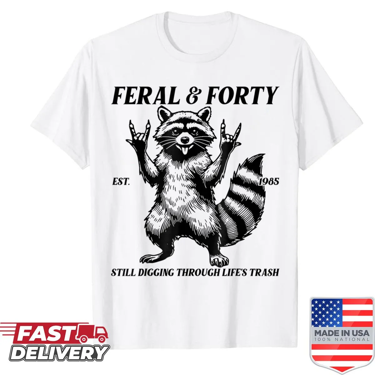 Funny birthday shirt with raccoon graphic and 'Est. 1985' text