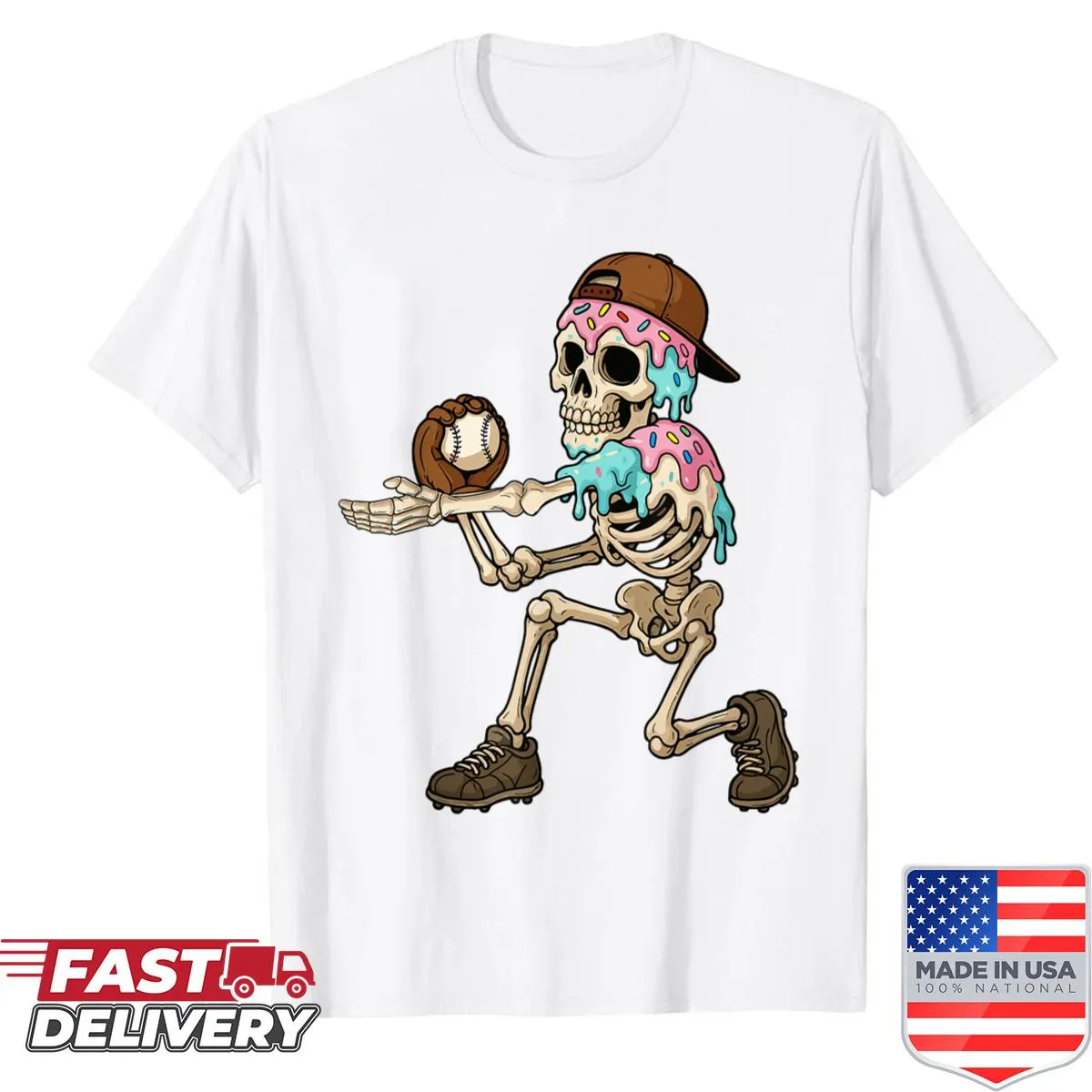 Skeleton baseball design with ice cream for kids