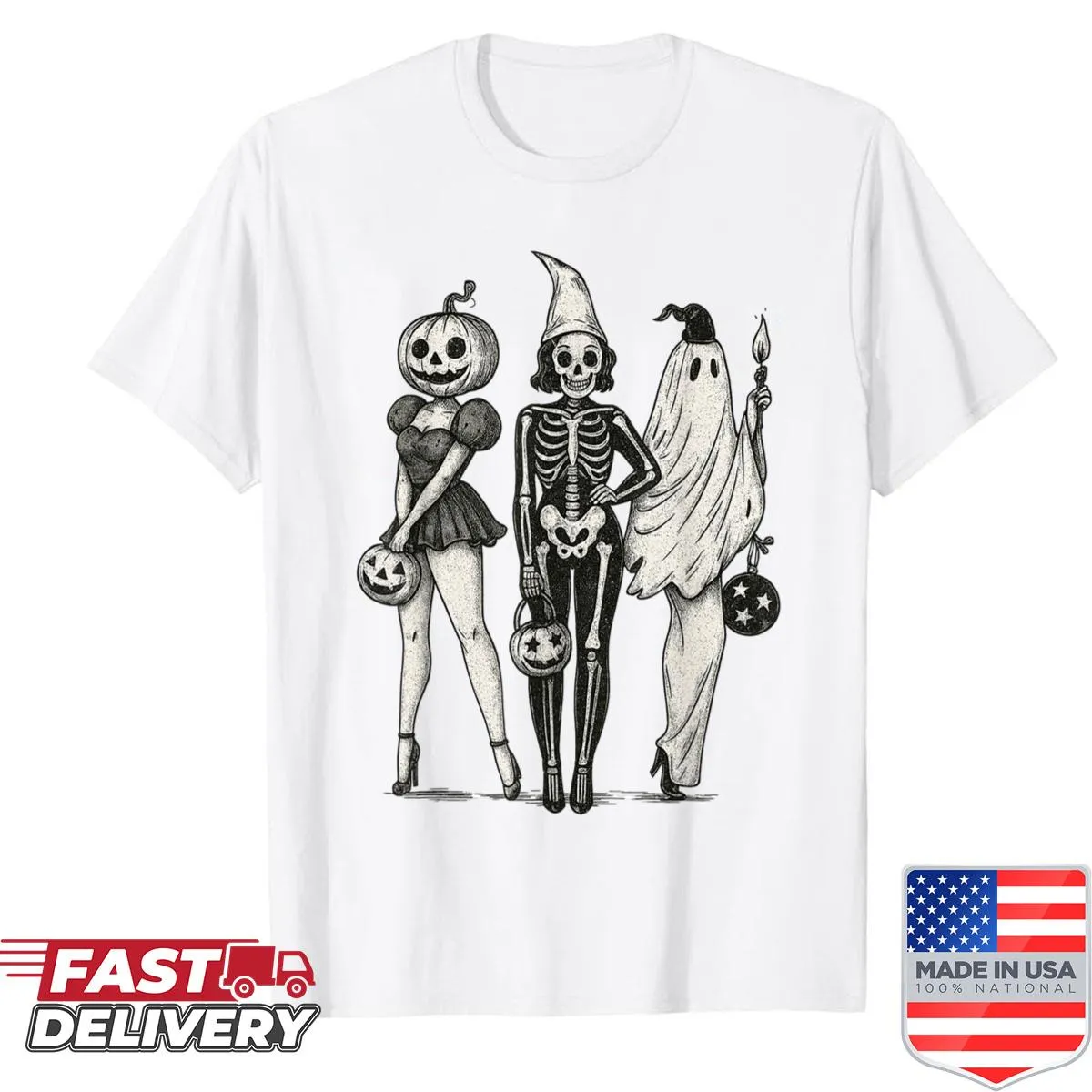 Funny Halloween graphic featuring ghouls and ghosts.
