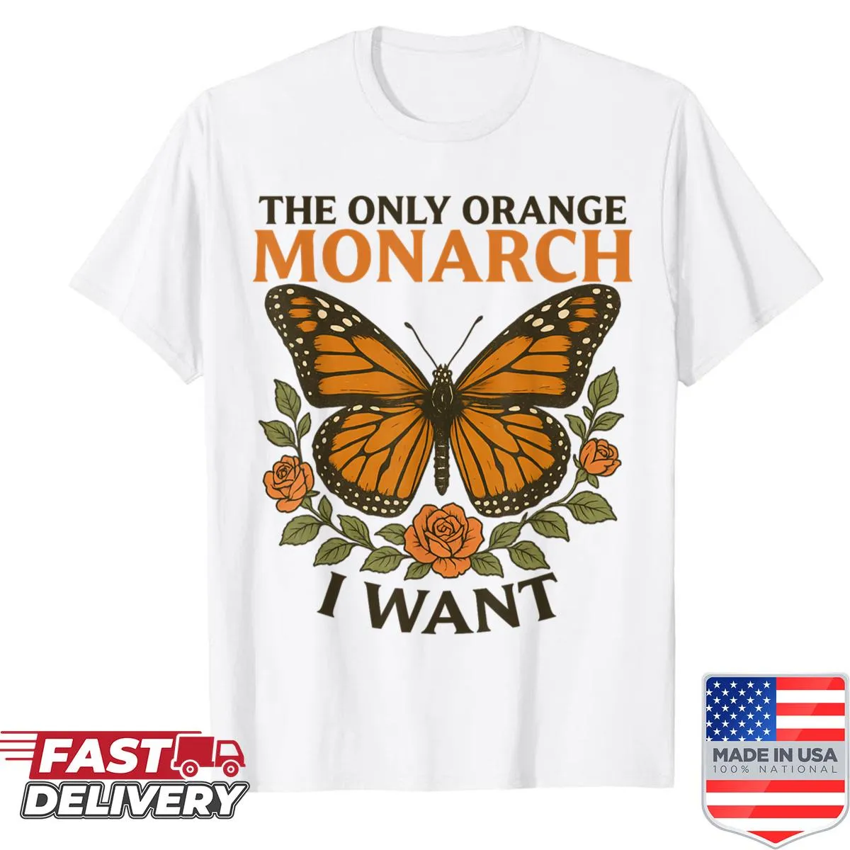 Vintage style shirt featuring a funny orange monarch butterfly graphic