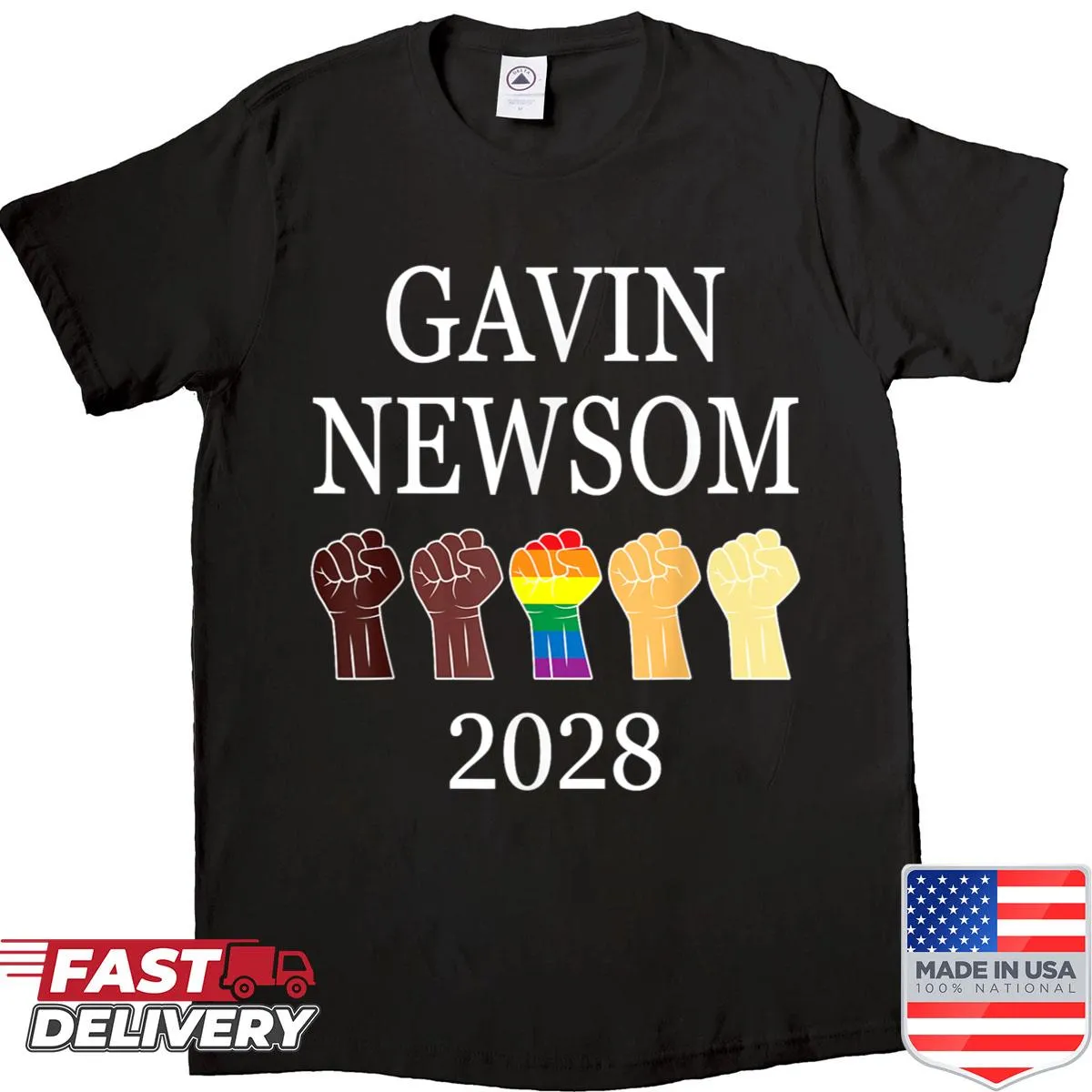 Gavin Newsom 2028 presidential campaign T-shirt with illustrative design
