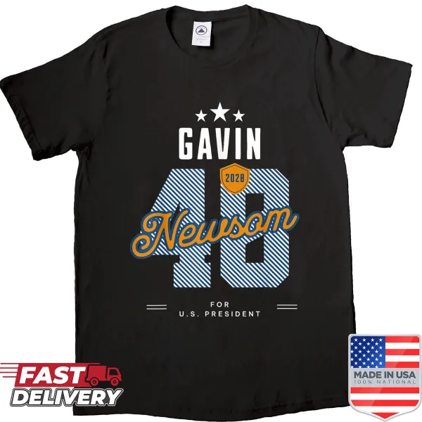 Vintage Gavin Newsom 2028 shirt with bold number 48