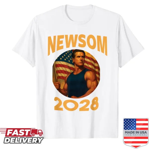 Political satire shirt featuring Gavin Newsom with bold typography
