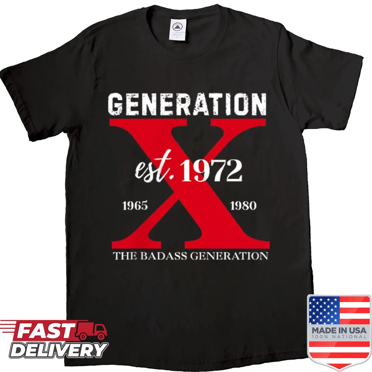 Gen X 1972 shirt with bold typography celebrating a generation