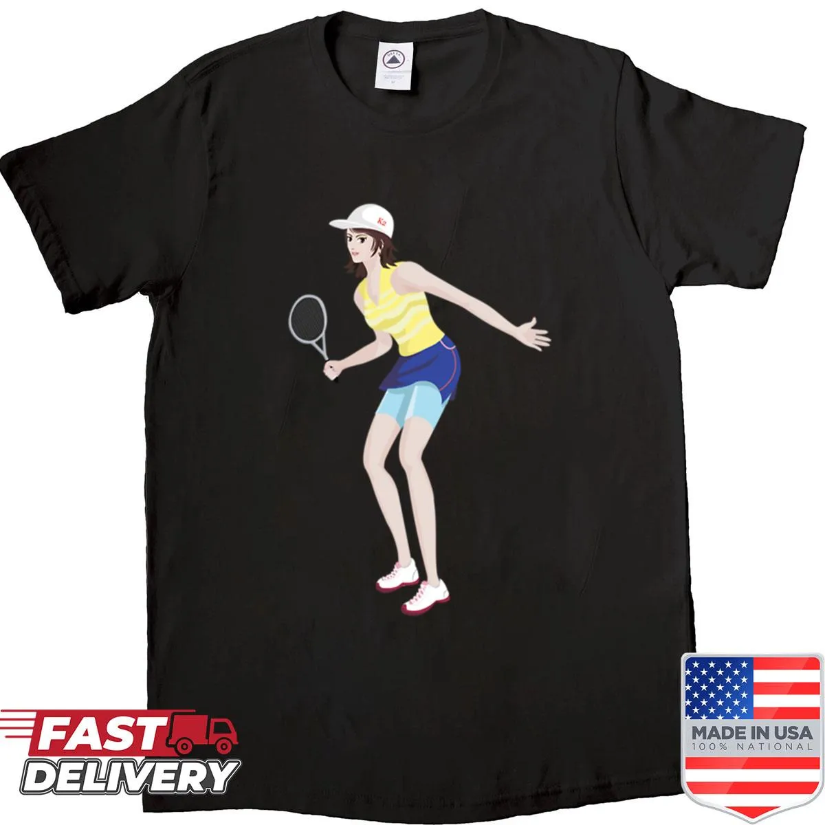 Illustration of a girl playing tennis on a sporty T-shirt